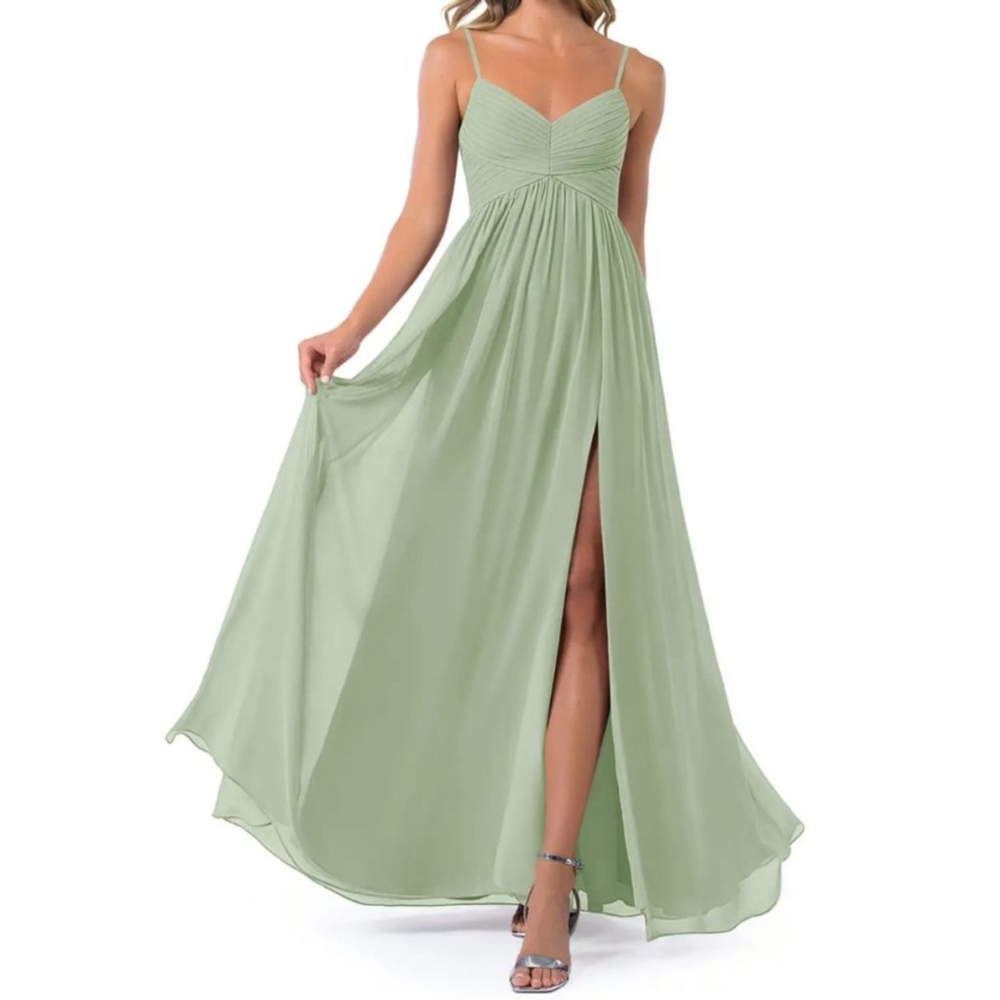 Women's Azazie Dusty Sage Green A-line Gown Evening Wed Custom 38 Bust 32 Waist